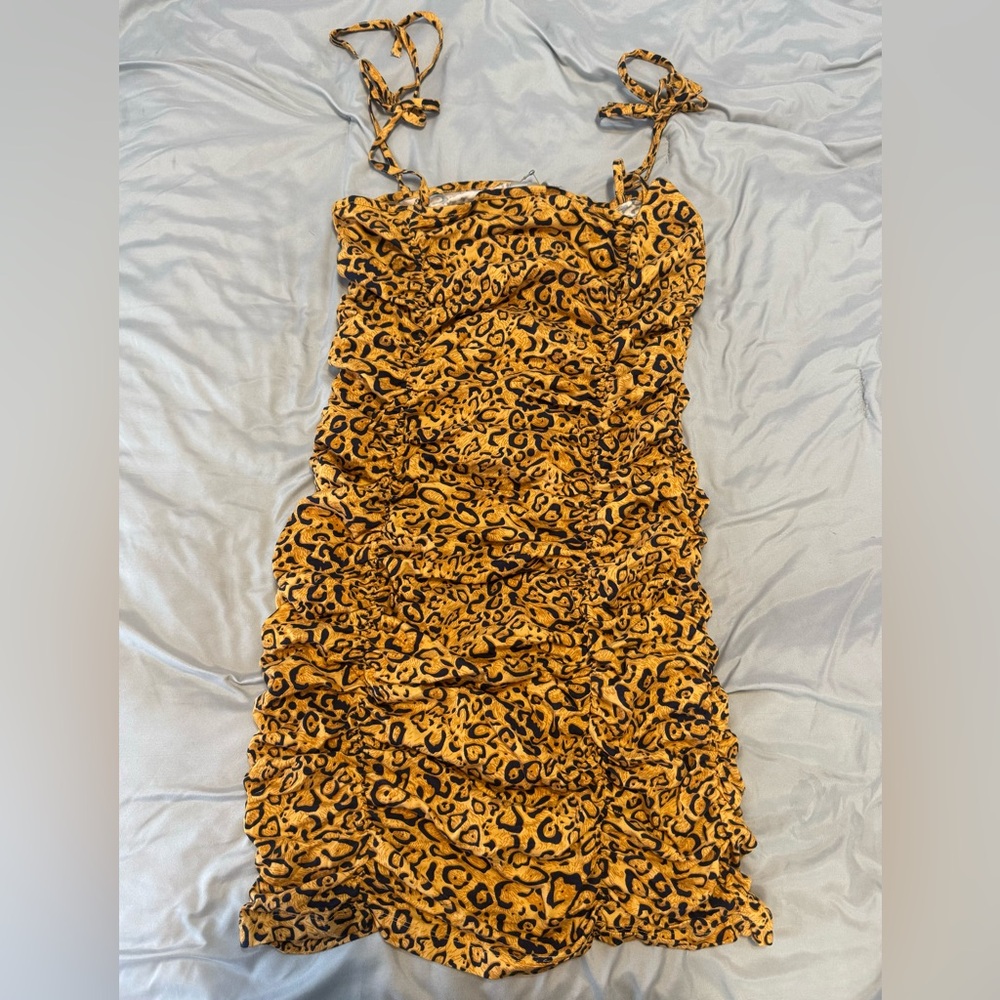 ASOS Leopard Print Rouched Stretchy Spagetti Strap Bodycon Mini Dress